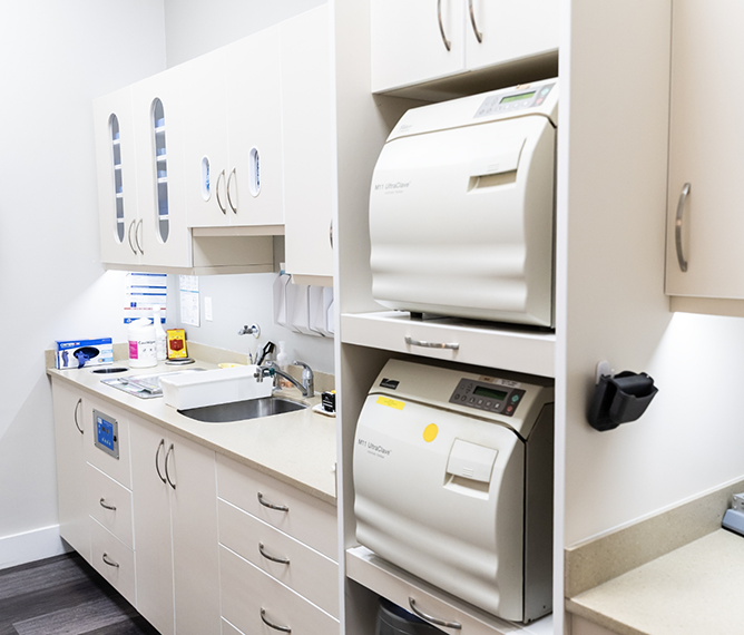 Storage and sanitation room in a dental office in West Bridgewater